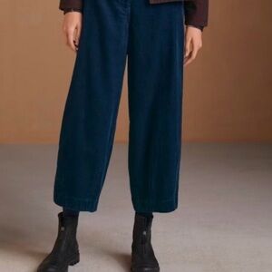 Poetry Corduroy Trousers Wide Leg Cropped Size 16 100% Cotton Cord Navy Blue